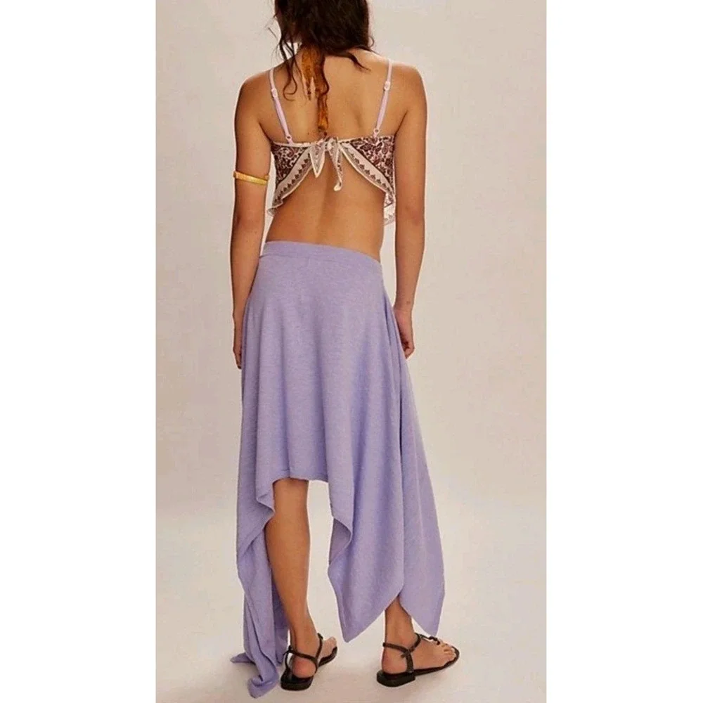 Free People Free-Est Indigo Midi Skirt XS Handkerchief Hem Cotton Linen NWT